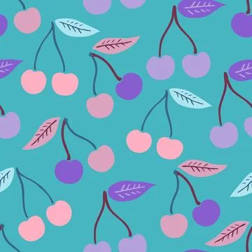 Cute seamless pattern with simple cherry elements in delicate pastel colors.. Stock Photos
