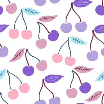 Cute seamless pattern with simple cherry elements in delicate pastel colors.. Stock Photos