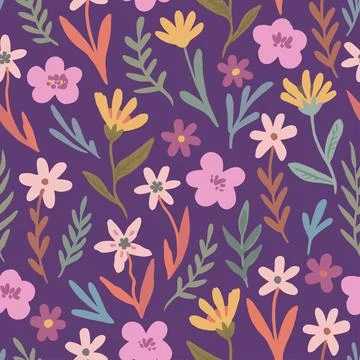 Cute seamless pattern with simple doodle floral elements. Vector hand-drawn Illustrazione stock