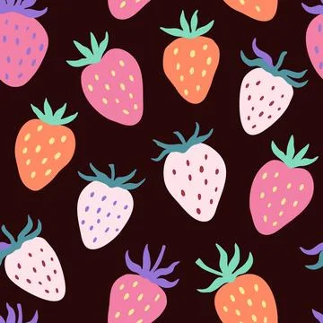 Cute seamless pattern with simple strawberry elements in delicate pastel co.. Stock Photos
