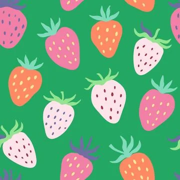 Cute seamless pattern with simple strawberry elements in delicate pastel co.. Stock Photos