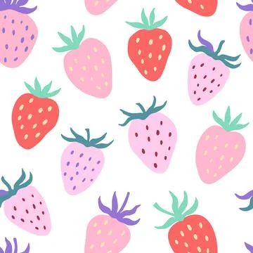 Cute seamless pattern with simple strawberry elements in delicate pastel co.. Stock Photos