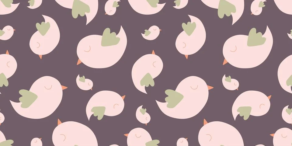 Cute Seamless Pattern with Small Birds. Spring Vector Flat Cartoon background Stock Illustration