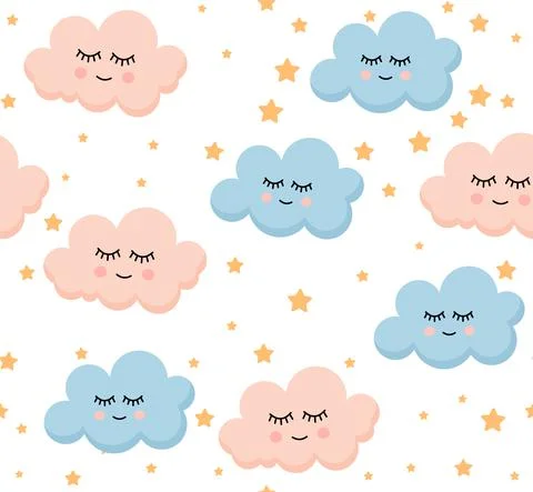 Cute seamless pattern smiling clouds Stock Illustration