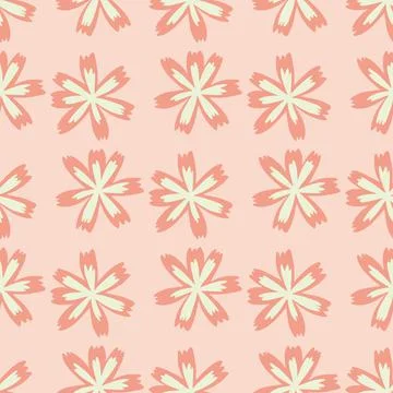 Cute seamless pattern with spring field flower silhouettes. Pink palette artw Stock Illustration