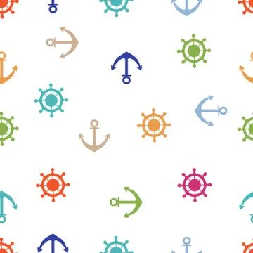 Cute seamless pattern with steering wheels and anchors. Marine theme. Stock Illustration