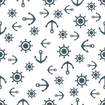 Cute seamless pattern with steering wheels and anchors. Marine theme. Stock Illustration