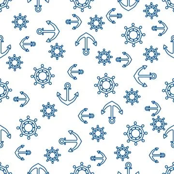 Cute seamless pattern with steering wheels and anchors. Marine theme. Stock Illustration