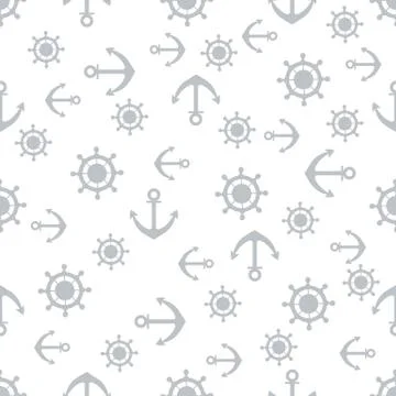 Cute seamless pattern with steering wheels and anchors. Marine theme. Stock Illustration