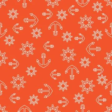 Cute seamless pattern with steering wheels and anchors. Marine theme. Stock Illustration