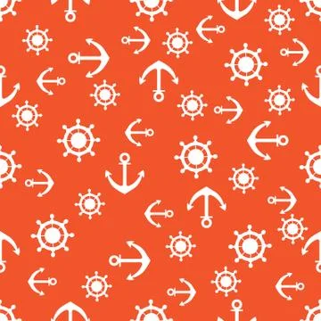 Cute seamless pattern with steering wheels and anchors. Marine theme. Stock Illustration
