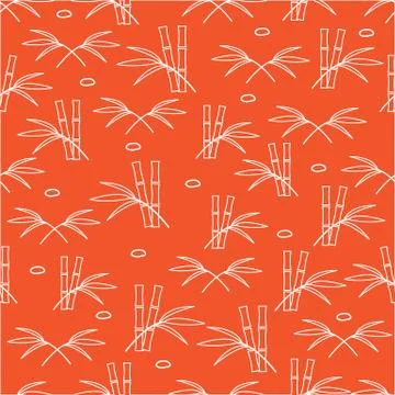 Cute seamless pattern with stones and bamboo leaves and stems. Stock Illustration