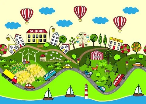 Cute seamless pattern with summer city. Stock Illustration