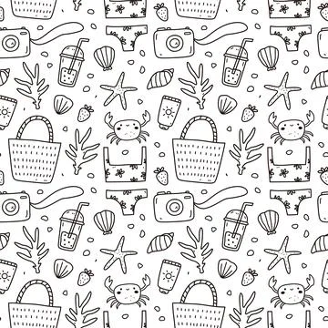 Cute seamless pattern with summer doodles Stock Illustration