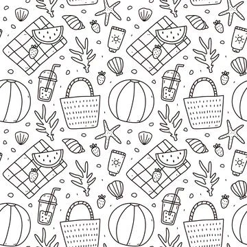 Cute seamless pattern with summer doodles Stockillustratie