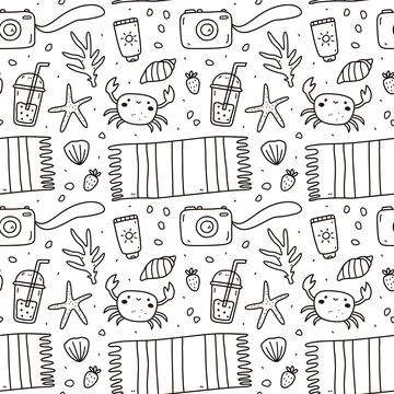 Cute seamless pattern with summer doodles Stockillustratie