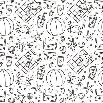 Cute seamless pattern with summer doodles Stockillustratie