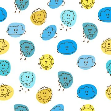 Cute seamless pattern with sun and clouds Stock Illustration