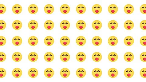 Cute seamless pattern with surprised yellow emoji faces and open mouths on .. Illustrazione stock