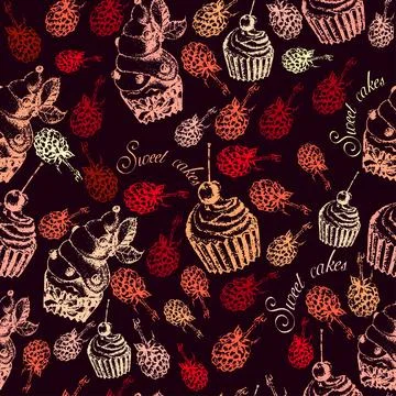 Cute seamless pattern sweet Cake 스톡 일러스트