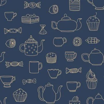 Cute seamless pattern with tea time elements Illustrazione stock