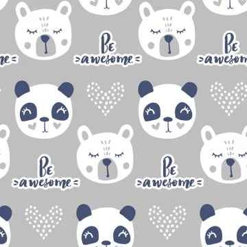 Cute seamless pattern with teddy bear, panda. Stock Illustration