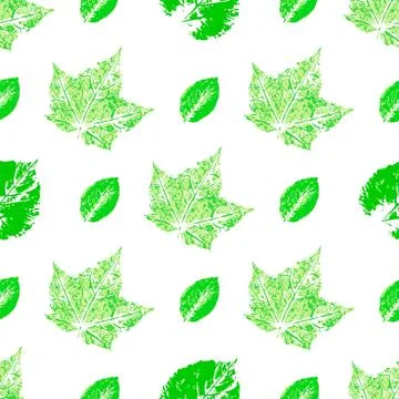 Cute seamless pattern. Texture of green leaves with acrylic paint. Print for  Stock Illustration