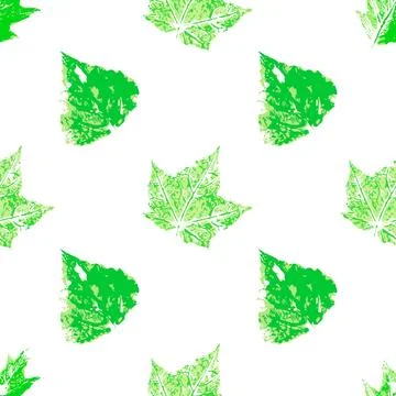 Cute seamless pattern. Texture of green leaves with acrylic paint. Print for  Stock Illustration