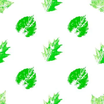 Cute seamless pattern. Texture of green leaves with acrylic paint. Print for  Illustrazione stock