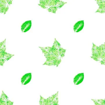 Cute seamless pattern. Texture of green leaves with acrylic paint. Print for  Stock Illustration