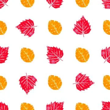 Cute seamless pattern. Texture of orange leaves with acrylic paint. Print for Illustrazione stock