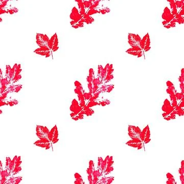 Cute seamless pattern. Texture of red leaves with acrylic paint. Print for cl Illustrazione stock