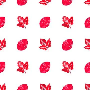 Cute seamless pattern. Texture of red leaves with acrylic paint. Print for cl Illustrazione stock