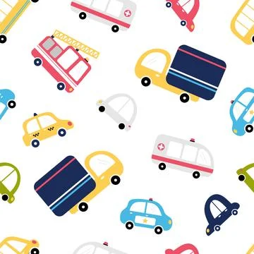 Cute seamless pattern with transport. Cartoon background for kids. Hand dra.. Stock Illustration