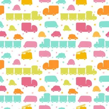 Cute seamless pattern with transport. Cartoon background for children. Hand.. Stock Illustration