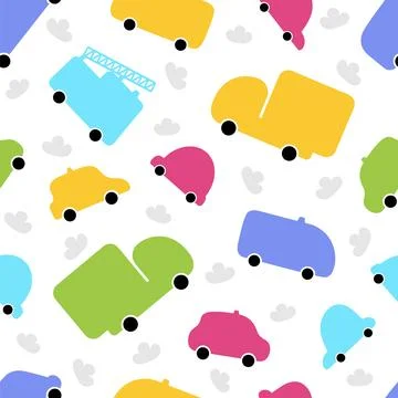 Cute seamless pattern with transport. Cartoon background for children. Nurs.. Stock Illustration