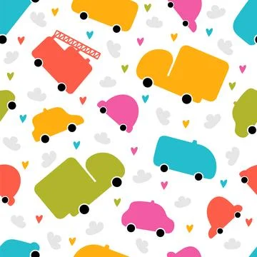 Cute seamless pattern with transport. Cartoon background for children. Hand.. Stock Illustration
