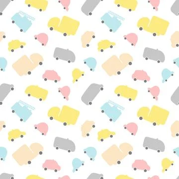 Cute seamless pattern with transport. Hand drawn cars. Cartoon background f.. Stock Illustration