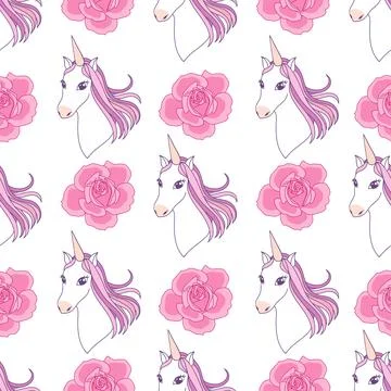Cute seamless pattern with unicorn and rose Stock Illustration