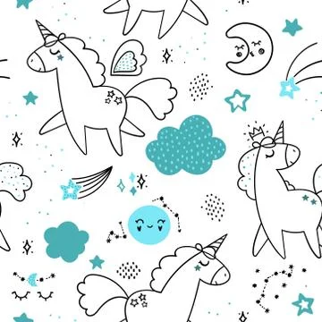 Cute seamless pattern with unicorns Stock Illustration