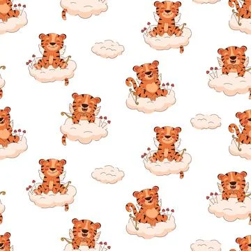 Cute seamless pattern with valentine Amur tiger Stockillustratie