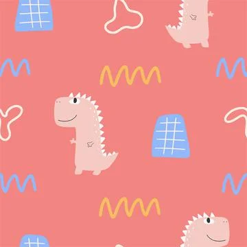 Cute seamless pattern with varied dinosaurs. Creative childish background for Illustrazione stock