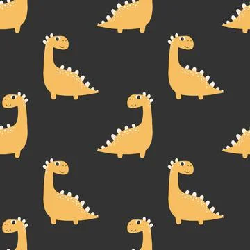 Cute seamless pattern with varied dinosaurs. Creative childish background for 스톡 일러스트