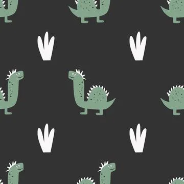 Cute seamless pattern with varied dinosaurs. Creative childish background for Illustrazione stock