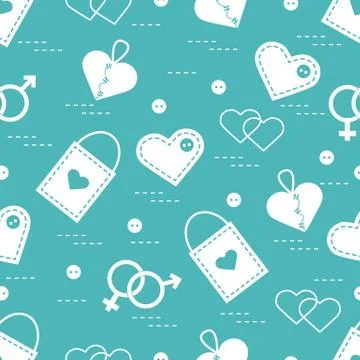 Cute seamless pattern with variety romantic elements. Greeting card Valentine 스톡 일러스트