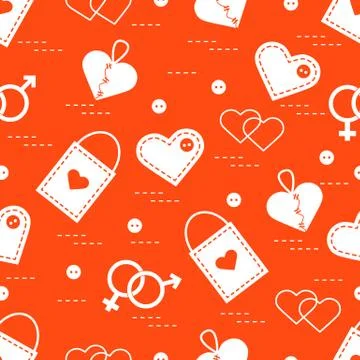 Cute seamless pattern with variety romantic elements. Greeting card Valentine Stock Illustration