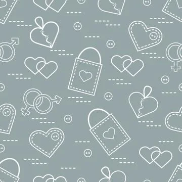 Cute seamless pattern with variety romantic elements. Greeting card Valentine Stock Illustration