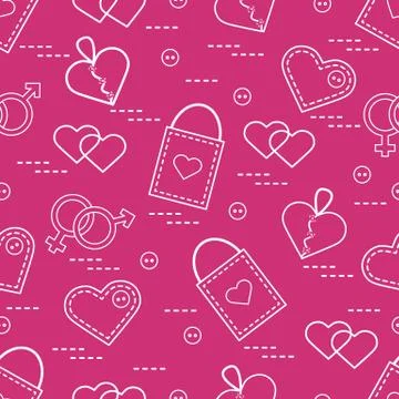 Cute seamless pattern with variety romantic elements. Greeting card Valentine Illustrazione stock