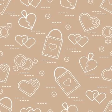 Cute seamless pattern with variety romantic elements. Greeting card Valentine 스톡 일러스트
