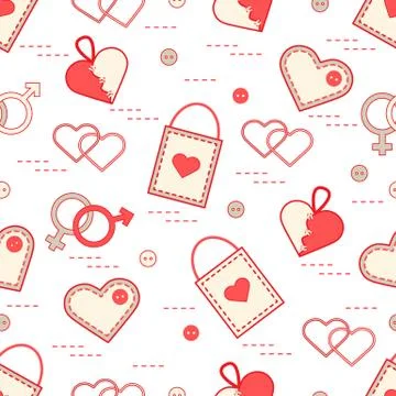 Cute seamless pattern with variety romantic elements. Greeting card Valentine Stock Illustration